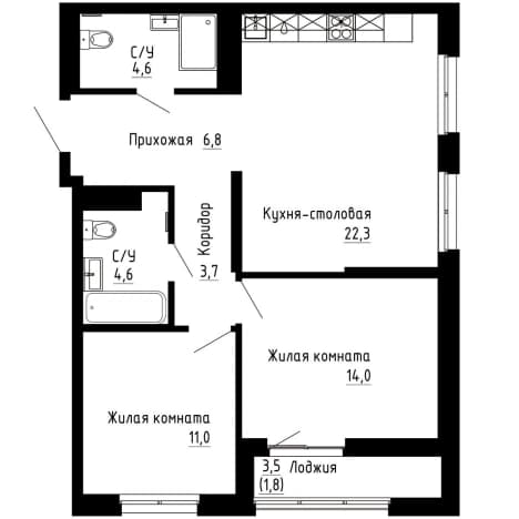 . Вариант № 1937103, 0, площадь - 69.4 квм, цена 16170200 рублей