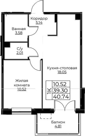 . Вариант № 1871368, 0, площадь - 39.3 квм, цена 8688135 рублей