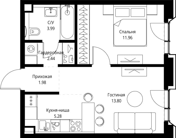 . Вариант № 1764793, 0, площадь - 39.45 квм, цена 32337165 рублей