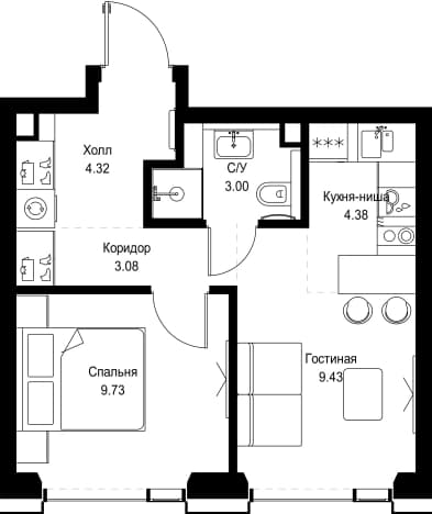 . Вариант № 1956096, 0, площадь - 33.94 квм, цена 23248900 рублей