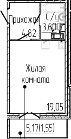 . Вариант № 1806096, 0, площадь - 27.47 квм, цена 5962811 рублей