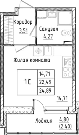 . Вариант № 1814352, 0, площадь - 22.49 квм, цена 5014578 рублей