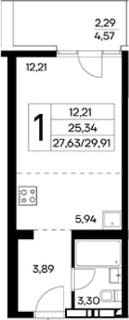 . Вариант № 2155077, 0, площадь - 27.62 квм, цена 10169400 рублей