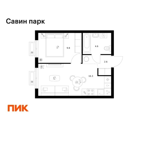 . Вариант № 2204642, 0, площадь - 33.3 квм, цена 5604390 рублей