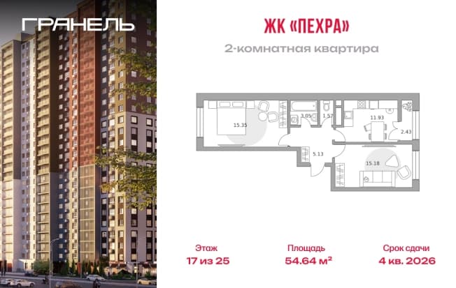 . Вариант № 2202316, 0, площадь - 54.64 квм, цена 12364869 рублей