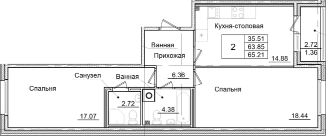 . Вариант № 1826638, 0, площадь - 63.85 квм, цена 11248725 рублей