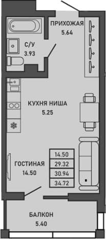 . Вариант № 2234383, 0, площадь - 29.32 квм, цена 12203341 рублей