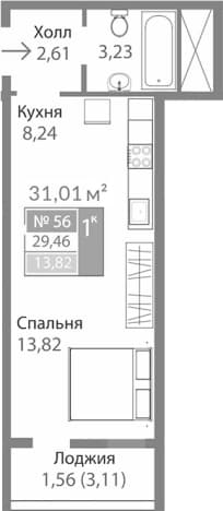 . Вариант № 2273984, 0, площадь - 27.9 квм, цена 4820964 рублей