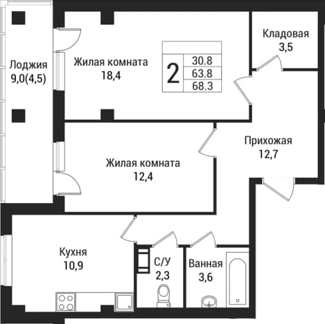 . Вариант № 1864605, 0, площадь - 63.8 квм, цена 10053000 рублей