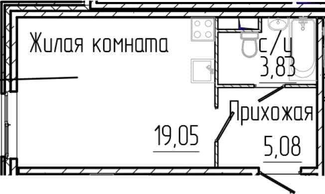 . Вариант № 1868578, 0, площадь - 27.96 квм, цена 6198540 рублей