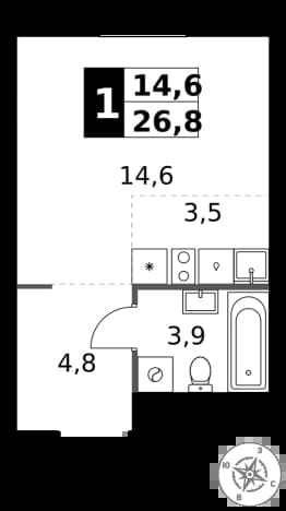 . Вариант № 2266634, 0, площадь - 26.8 квм, цена 17905080 рублей