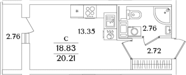 . Вариант № 1827621, 0, площадь - 18.83 квм, цена 7405026 рублей