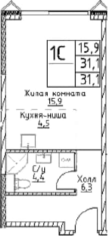. Вариант № 348543, 0, площадь - 31.1 квм, цена 15559330 рублей