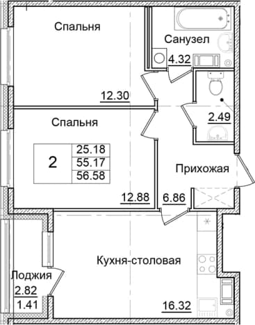 . Вариант № 2261468, 0, площадь - 55.17 квм, цена 10184401 рублей