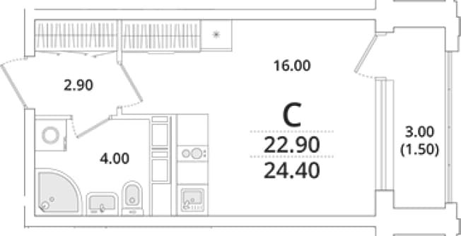 . Вариант № 397822, 0, площадь - 22.7 квм, цена 7086129 рублей