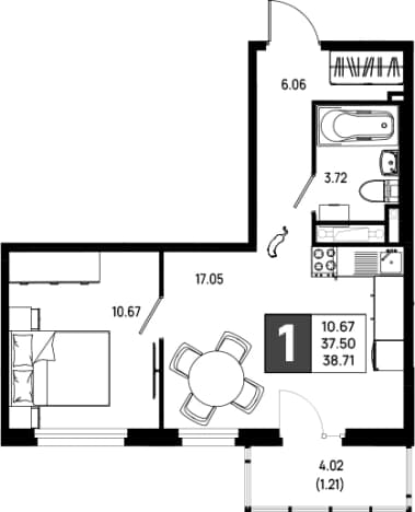 . Вариант № 2023175, 0, площадь - 37.5 квм, цена 7006510 рублей