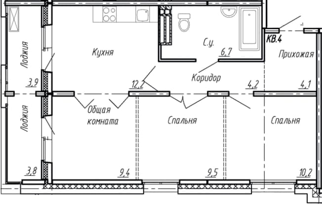 . Вариант № 1861538, 0, площадь - 56.3 квм, цена 12864000 рублей