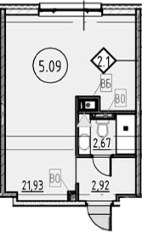 . Вариант № 1783537, 0, площадь - 27.52 квм, цена 6749714 рублей