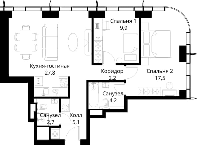 . Вариант № 2173492, 0, площадь - 69.4 квм, цена 29294295 рублей