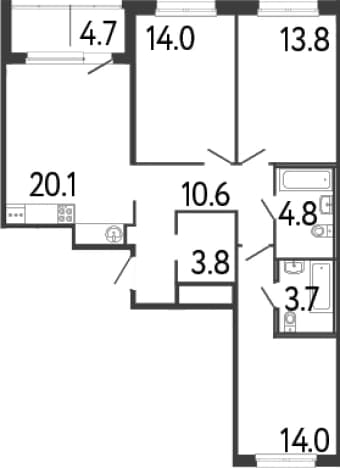 . Вариант № 2234293, 0, площадь - 83.2 квм, цена 29273059 рублей