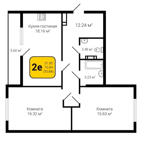Купить двухкомнатную квартиру площадью 100 кв.м в Воронеже. Вариант № 1745220, 1, площадь - квм, цена 6163080 рублей