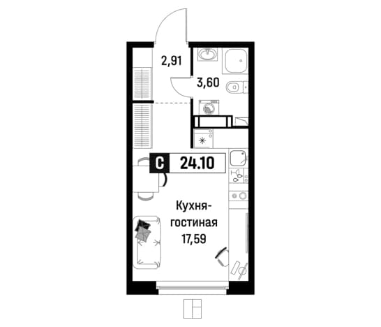 . Вариант № 1835015, 0, площадь - 24.1 квм, цена 4637810 рублей