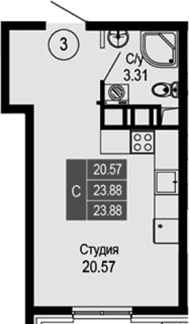 . Вариант № 2112334, 0, площадь - 23.88 квм, цена 8119200 рублей