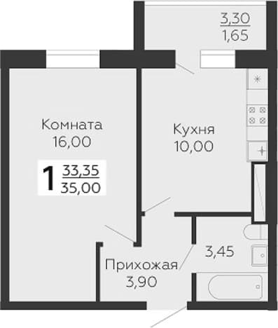 . Вариант № 2035427, 0, площадь - 33.35 квм, цена 5428500 рублей