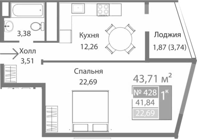 . Вариант № 2125369, 0, площадь - 41.84 квм, цена 7593923 рублей
