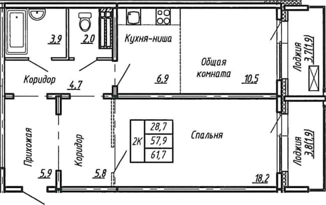 . Вариант № 1861446, 0, площадь - 57.9 квм, цена 9255000 рублей