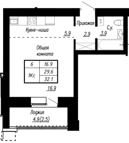 . Вариант № 2226742, 0, площадь - 32.1 квм, цена 4847100 рублей