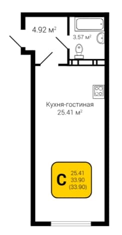 Купить квартиру площадью 34 кв.м в новостройках в Воронежской области. Вариант № 1744086, 1, площадь - квм, цена 2949300 рублей