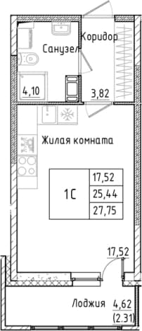 . Вариант № 1814283, 0, площадь - 25.44 квм, цена 4903824 рублей