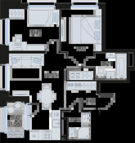 . Вариант № 2163804, 0, площадь - 54.12 квм, цена 12847057 рублей