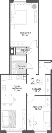 . Вариант № 2022809, 0, площадь - 70.3 квм, цена 19500000 рублей
