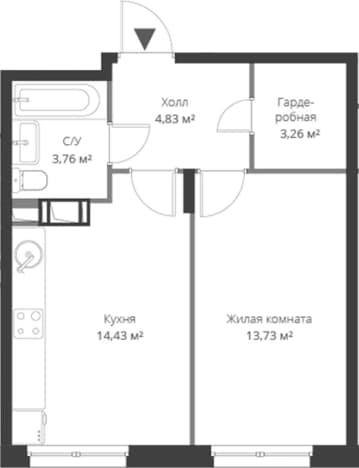 . Вариант № 1806749, 0, площадь - 40.3 квм, цена 6564760 рублей