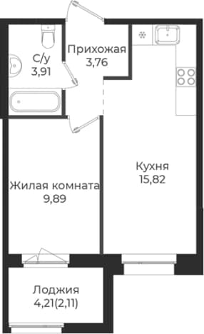 . Вариант № 1839116, 0, площадь - 33.38 квм, цена 5669528 рублей