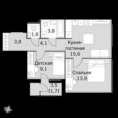. Вариант № 2170696, 0, площадь - 53.6 квм, цена 27368160 рублей