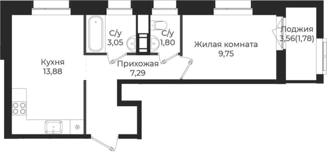 . Вариант № 1839033, 0, площадь - 35.77 квм, цена 5711355 рублей