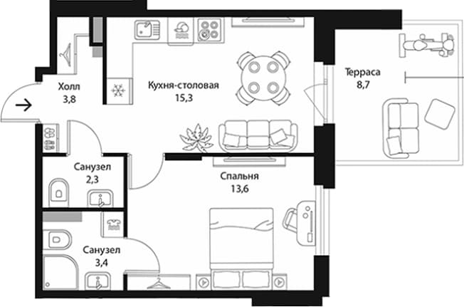 . Вариант № 1863625, 0, площадь - 38.39 квм, цена 10320315 рублей