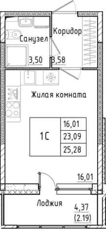 . Вариант № 1814366, 0, площадь - 23.09 квм, цена 5068092 рублей