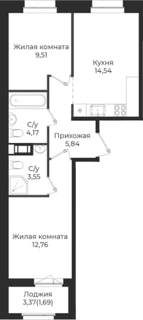 . Вариант № 1839087, 0, площадь - 50.37 квм, цена 8496973 рублей