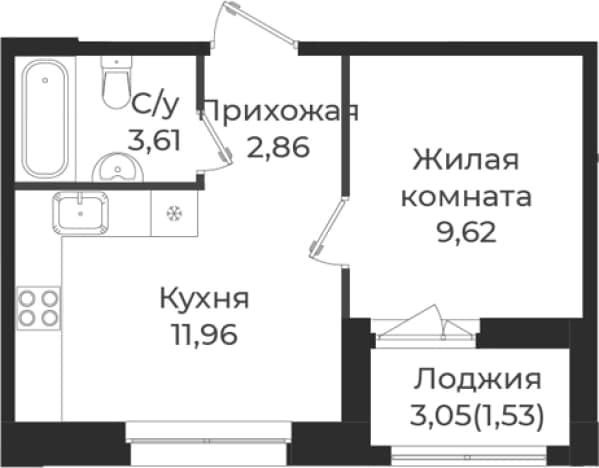. Вариант № 1838613, 0, площадь - 28.05 квм, цена 4925070 рублей