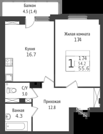 . Вариант № 1932719, 0, площадь - 57.7 квм, цена 7582000 рублей
