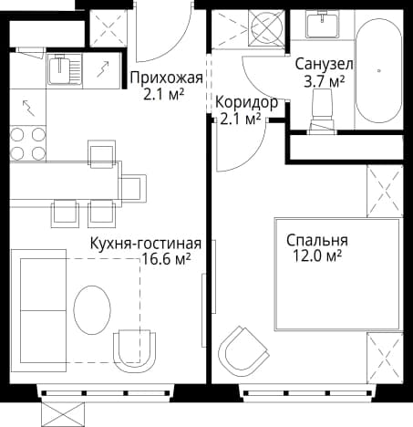 . Вариант № 2238473, 0, площадь - 36.5 квм, цена 10331216 рублей