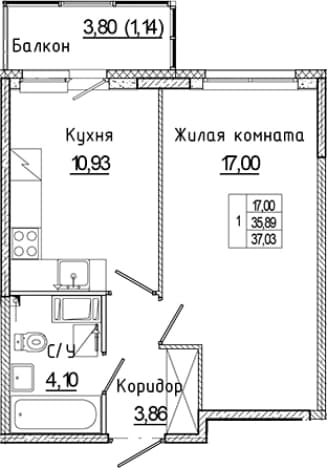 . Вариант № 1814638, 0, площадь - 35.89 квм, цена 6619355 рублей