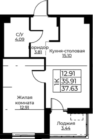. Вариант № 1871029, 0, площадь - 35.91 квм, цена 6915604 рублей