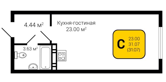 . Вариант № 1743966, 0, площадь - 31.07 квм, цена 2703090 рублей