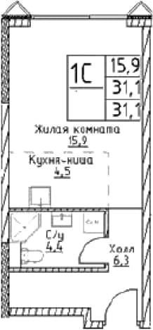 . Вариант № 348464, 0, площадь - 31.1 квм, цена 15596650 рублей