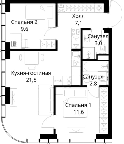 . Вариант № 2173518, 0, площадь - 55.6 квм, цена 29864817 рублей